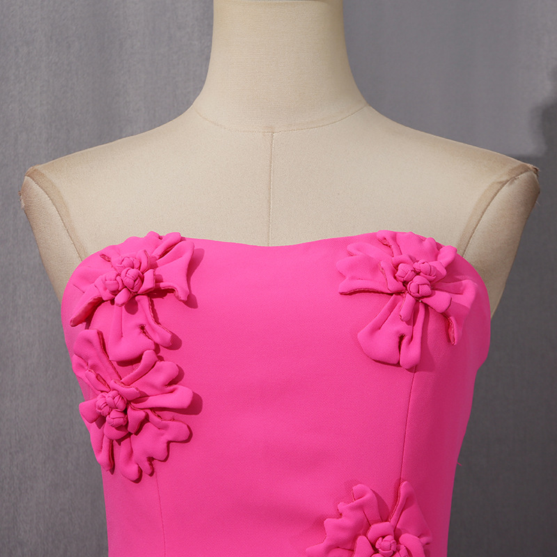 Rose Pink Tube Top Short Dress Three Dimensional Floral Decoration Solid Color Dress 18 Rose Pink Tube Top Short Dress Three Dimensional Floral Decoration Solid Color Dress