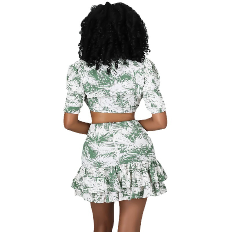 Vestido de chifón de verano estilo chino, falda con volantes, estampado verde europeo y americano, moderno y elegante. image 5