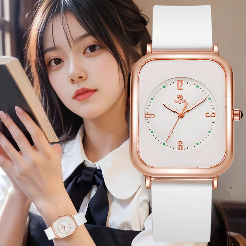 Advanced Sense Watch Women's Silicone Sports Casual Wristwatch Square Temperament High Color Value Trendy Cold Wind Outer Square Inner Circle