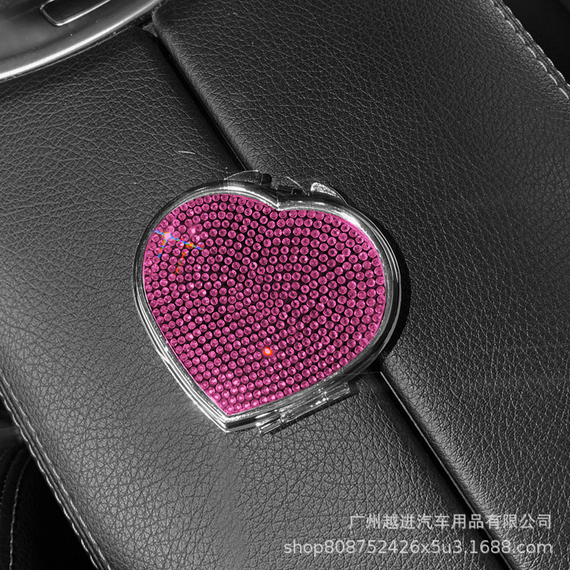 Espejo cosmético de mano plegable de doble cara espejo pequeño bolsillo lindo espejo cosmético pequeño espejo de mano portátil incrustado de diamante mini amor portátil