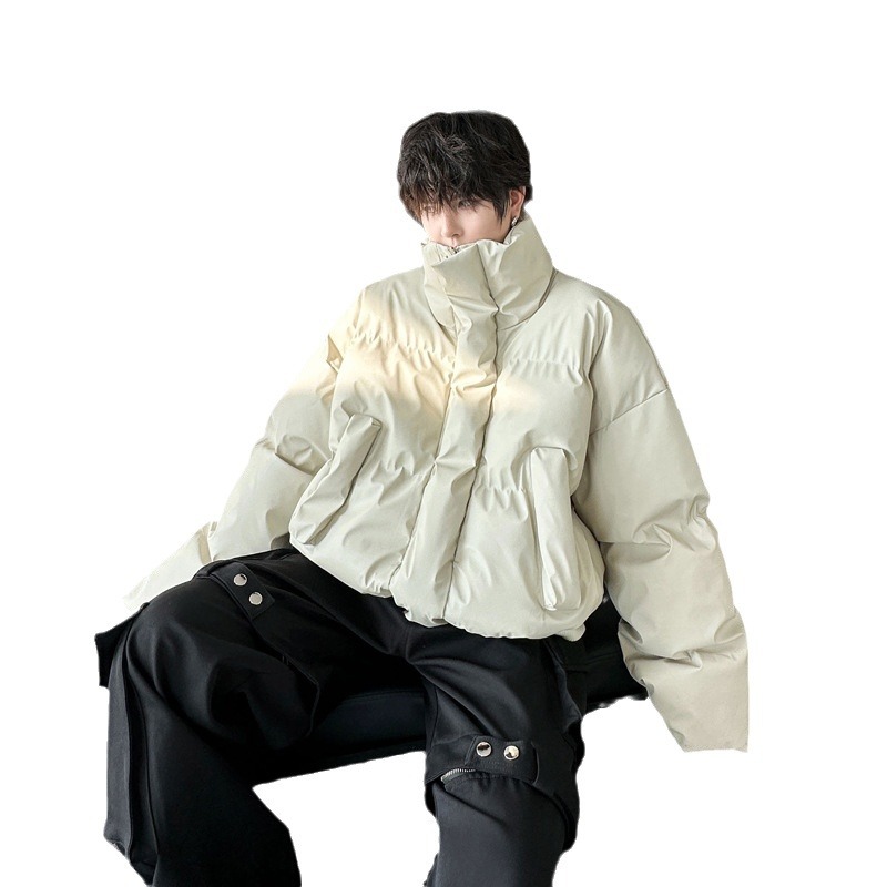 Ropa de invierno pesado simple collar de pie corto abrigo de algodón acolchado para hombres y mujeres espesado cálido abrigo de algodón acolchado de cuero suelto abrigo de pan casual