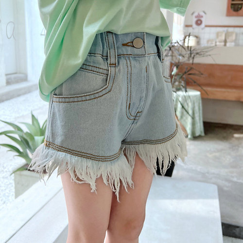 Girls' pants washed denim mustache distressed shorts hot pants 24 summer clothes new foreign trade children's clothing drop shipping 3-8 years old