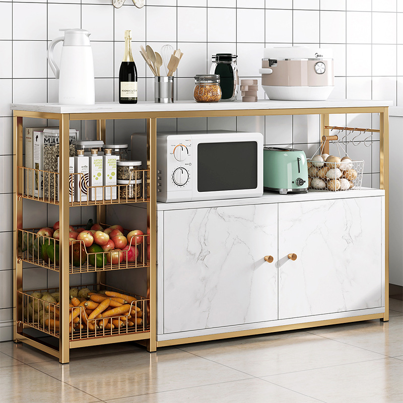 Kitchen rack floor-standing wholesale spice rack multi-layer with cabinet door layered vegetable basket multi-function storage cabinet