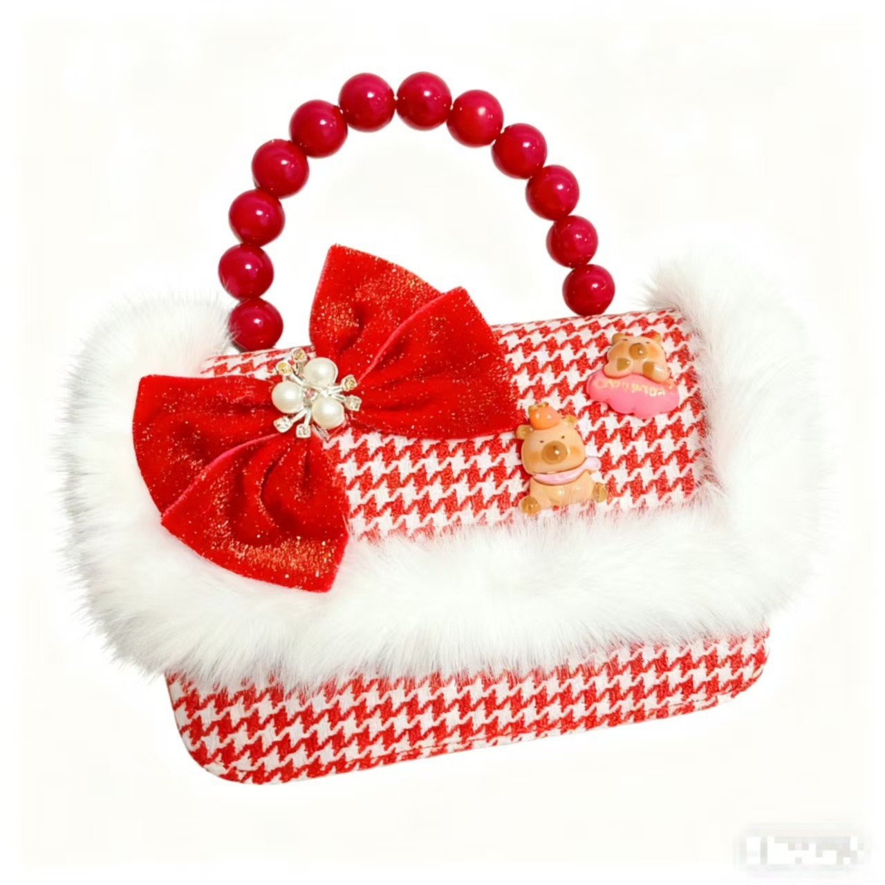 Cartera de Año Nuevo rojo, bolso de perlas, arco de arco, bolso de mano, cadena de viento de fragancia, bolso de hombro pequeño