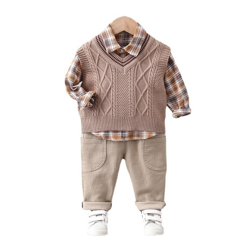 男の子セーターベスト3点セット韓国版春秋新作ハンサムベビー男の子春服韓国版子供スーツ卸売|undefined