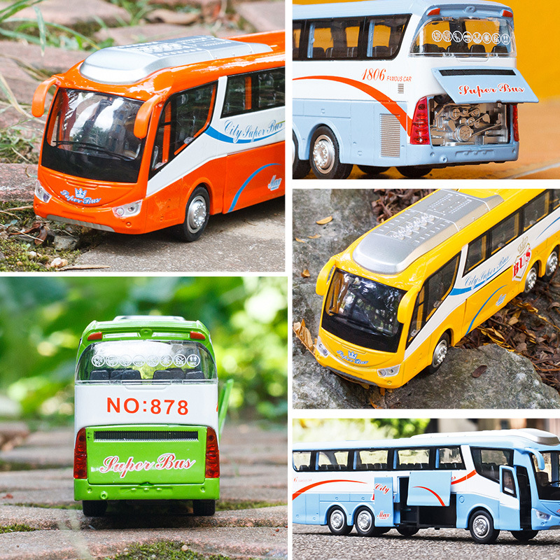 Juguetes de autobús para niños grandes cinco puertas de simulación de retroalimentación de aleación acústica y óptica modelo de autobús