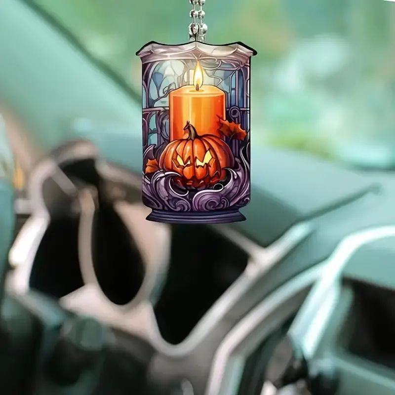 Creativo 2D Halloween horror calabaza vela navideña colgante acrílico plano transfronterizo decoración del espejo retrovisor interior