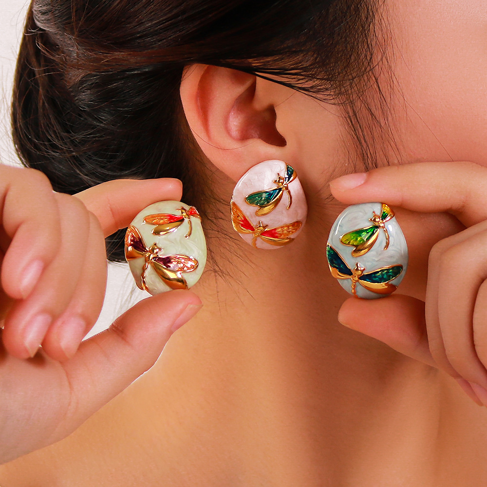Daily, Street Occasion 304 Stainless Steel Material 1 Pair IG Style Simple Style Leaf Insect Flower Enamel Inlay 304 Stainless Steel Zircon Ear Studs