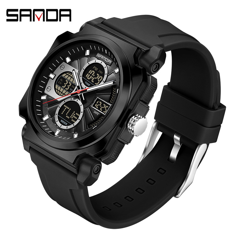 Sanda SANDA nuevo reloj electrónico multifunción doble pantalla impermeable reloj deportivo al aire libre reloj despertador luminoso 3377