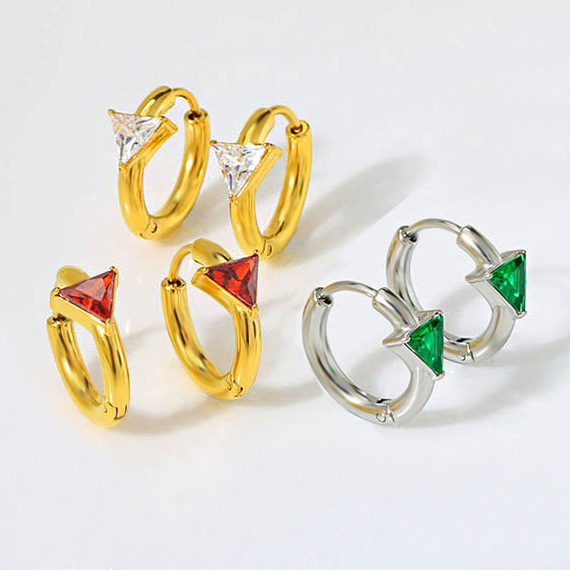 10g Weight Titanium Steel Ear Needle Material 1 Pair Simple Style Triangle Inlay Titanium Steel Zircon Earrings