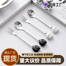 可爱卡通不锈钢陶瓷勺子雪糕勺汤勺批发水果叉勺子高颜值搅拌勺