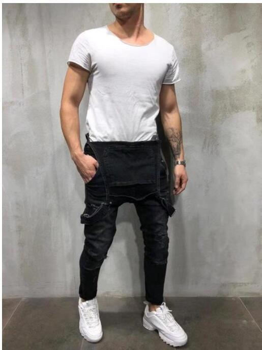 Moški bombažni jeans kombinezon slim-fit raztrganine, moške ravne hlače iz uličnega hip-hopa, kavbojke in hlače_voghion.com
