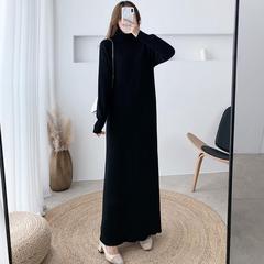 300 catties large size long dress sweater skirt new autumn and winter loose knee-length basic knit dress long dress women 