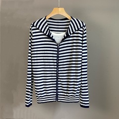 南油篙品25秋冬新款条纹拉链羊毛连帽假两件针织外套开衫女士