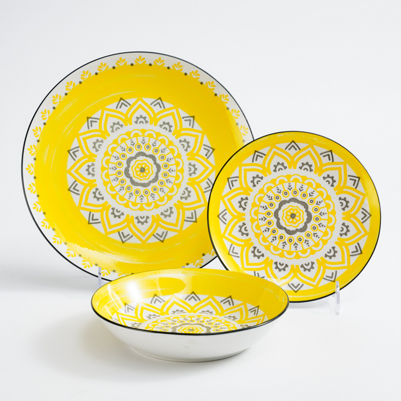 Linyi Factory Ceramic Printing Bohemian Tableware Set Moonlight Shallow Plate Fruit Plate Soup Plate Household Large Plate Linyi Factory Ceramic Printing Bohemian Tableware Set Moonlight Shallow Plate Fruit Plate Soup Plate Household Large Plate