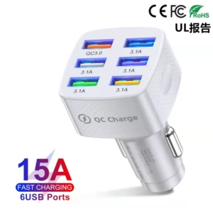 6USB QC3.0 fast charging car charging square 6 car fast charging mobile phone charger QC3.0 fast charging head Wholesale