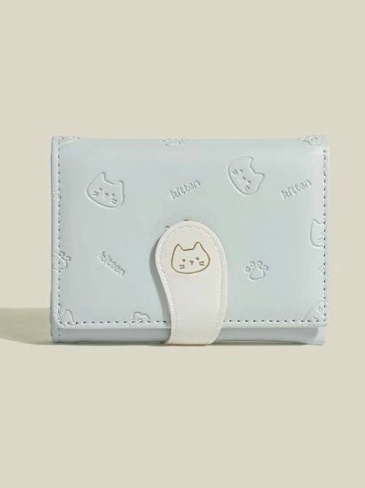 【猫のしっぽ】韓国版かわいい女性カードバッグファッションPU付きの短い三つ折り小銭入れウォレット