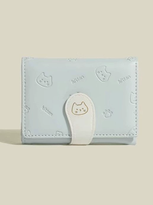 Кошелёк-кардтрел with котик хвостик, PU короткий трифолд, милый корейский стиль, 11,5×9,5 см