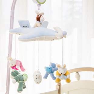 Newborn Children Comfort Early Education Fabric Plush Bedside Bell Music Remote Control Rotating Crib Wind Bell Baby Toys