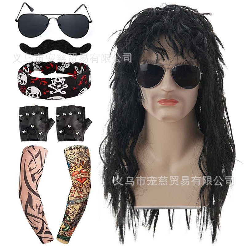 Amazon Hot Sale COS Punk Wig 80s European and American Heavy Metal Disco Hip Hop Rock Wig suit