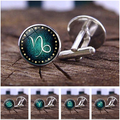 Cross-border new product Twelve Constellations Time Gem Cufflinks Fashion Creative Accessories Silver French Shirt Cuffs Cuff Pins