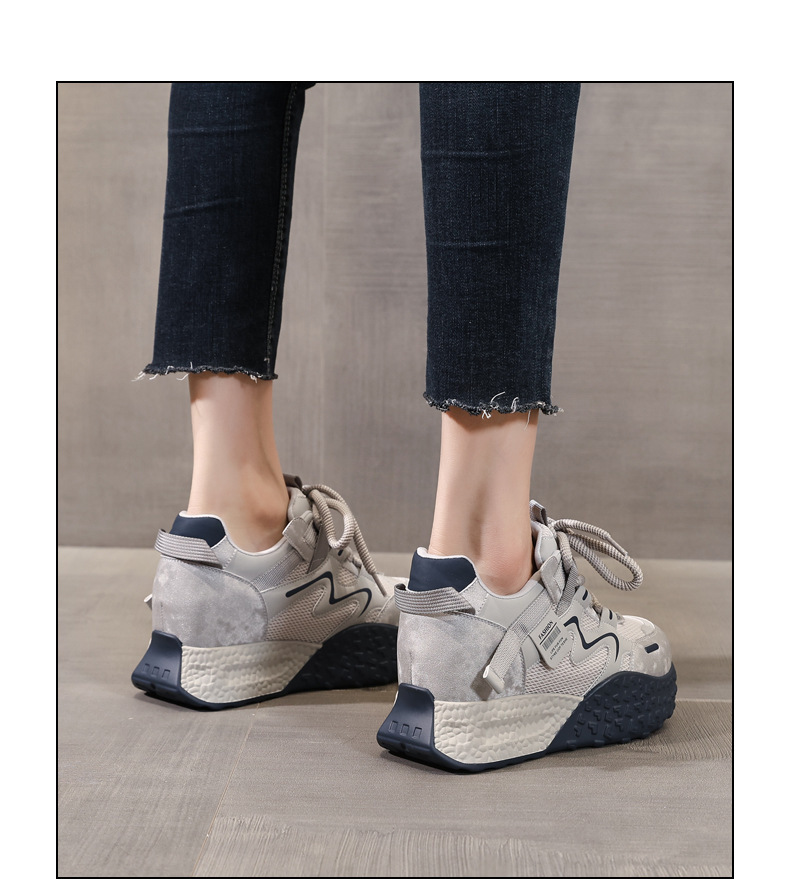 Giày sneaker nữ đế dày tăng chiều cao lưới thoáng khí phong cách thể thao — màu be chi tiết 13