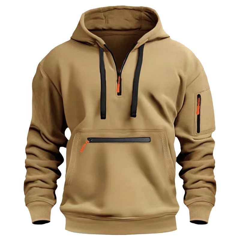 1 Felpa con cappuccio sportiva multitasche con cerniera da uomo, taglia europea, autunno inverno, vestibilità ampia_voghion.com