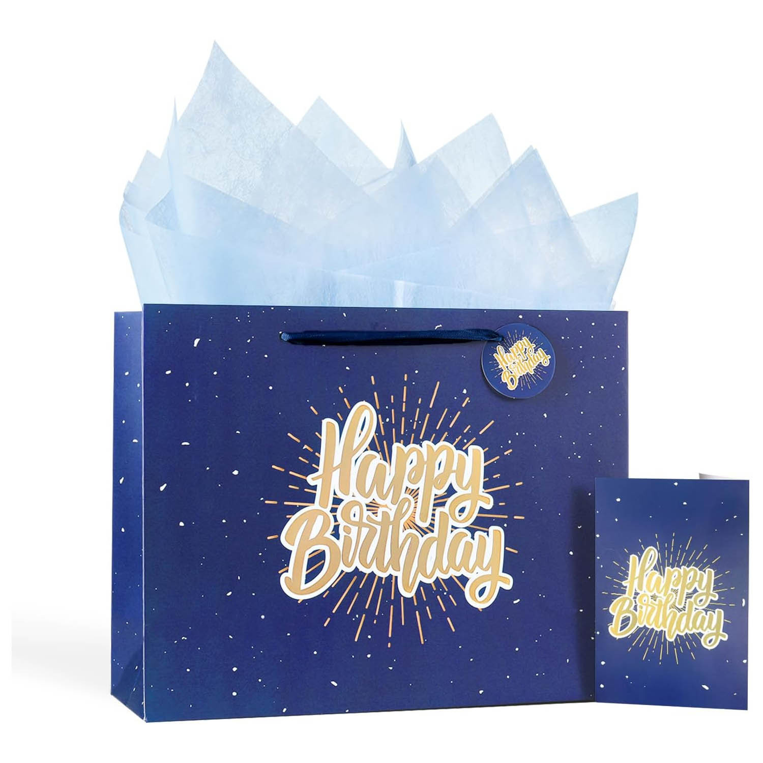 亚马逊款生日快乐卡片手提礼品纸袋派对购物礼物袋伴手礼白卡纸袋