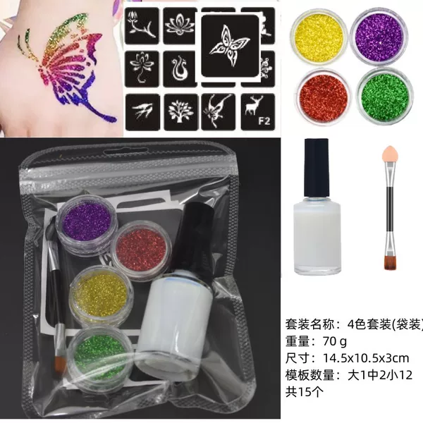 Diamond Painted Tattoo Set Glitter Powder Semi-Permanent Tattoo Body Painting Simple Set Glitter Powder Stage Makeup Cross-Border
