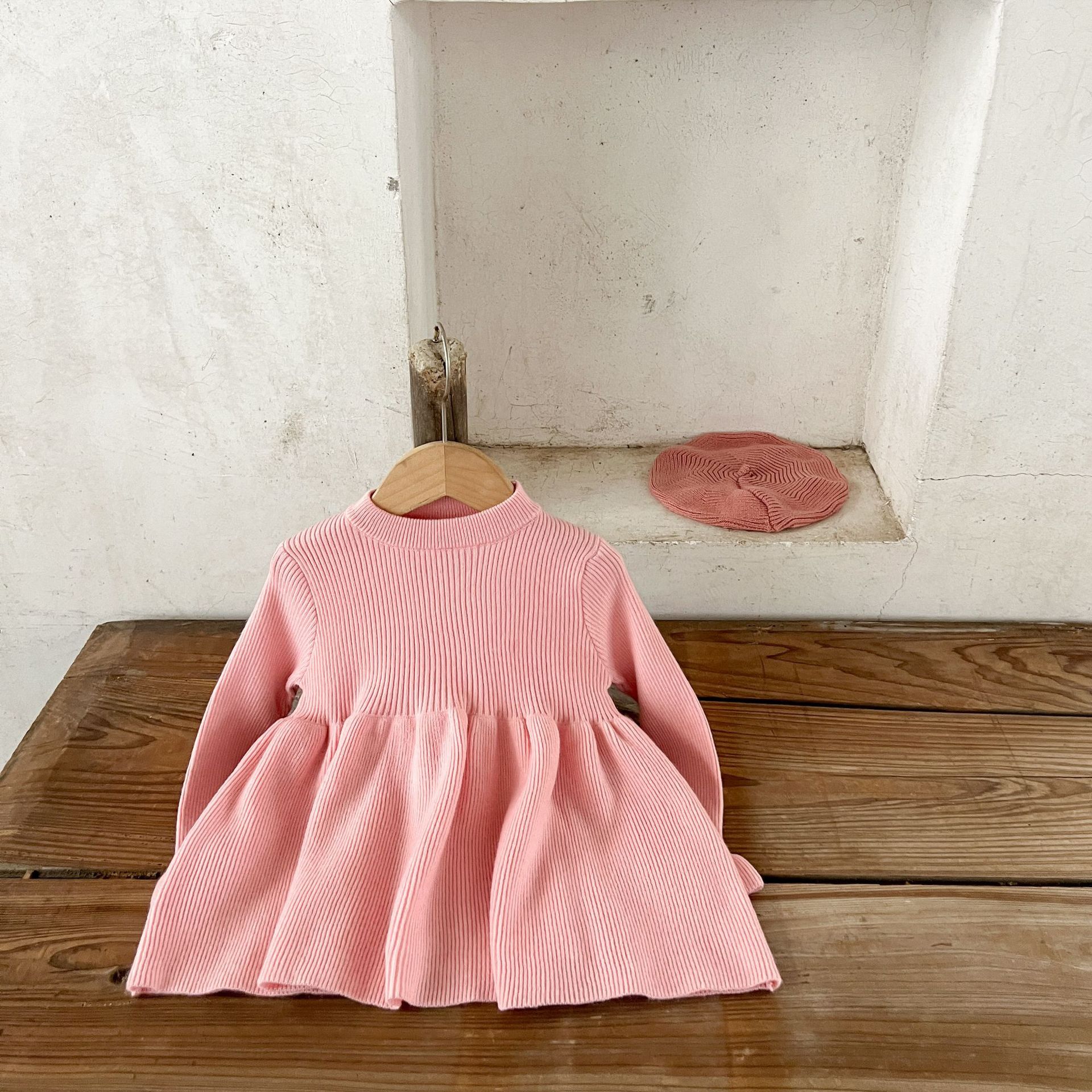 Ins vestido de lana con puños de algodón para niñas coreanas para bebés y niños pequeños vestido de suéter de primavera y otoño