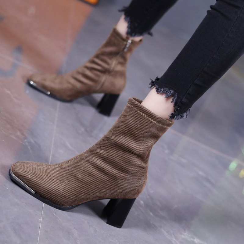 Black autumn universal fashionable low boots heels square toe with…