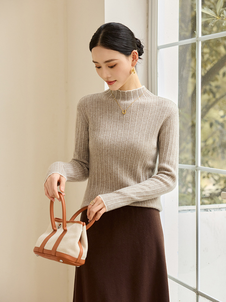202 New Autumn and Winter Cashmere Bottoming Knitwear Women's Slim Retro Lace Half Turtleneck Long-Sleeved Wool Knitwear