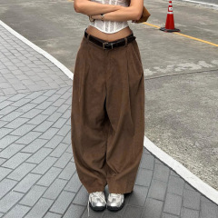 美式复古休闲舒适灯芯绒打褶弯刀裤新款个性街头百搭基础宽松长裤