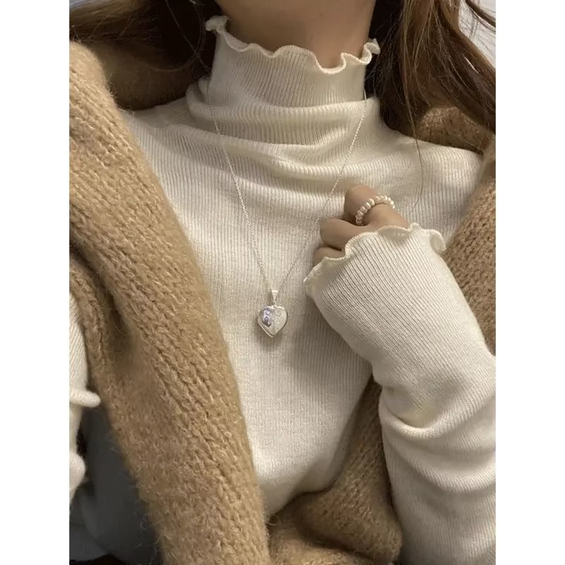 Half Turtleneck Sweater Women's Autumn and Winter New Long-Sleeved Bottoming Shirt Slim Fit Short Knitted Sweater
