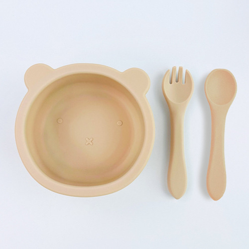 小熊餐具套装儿童硅胶婴儿吸盘式碗 辅食一体式吃饭餐具2件套