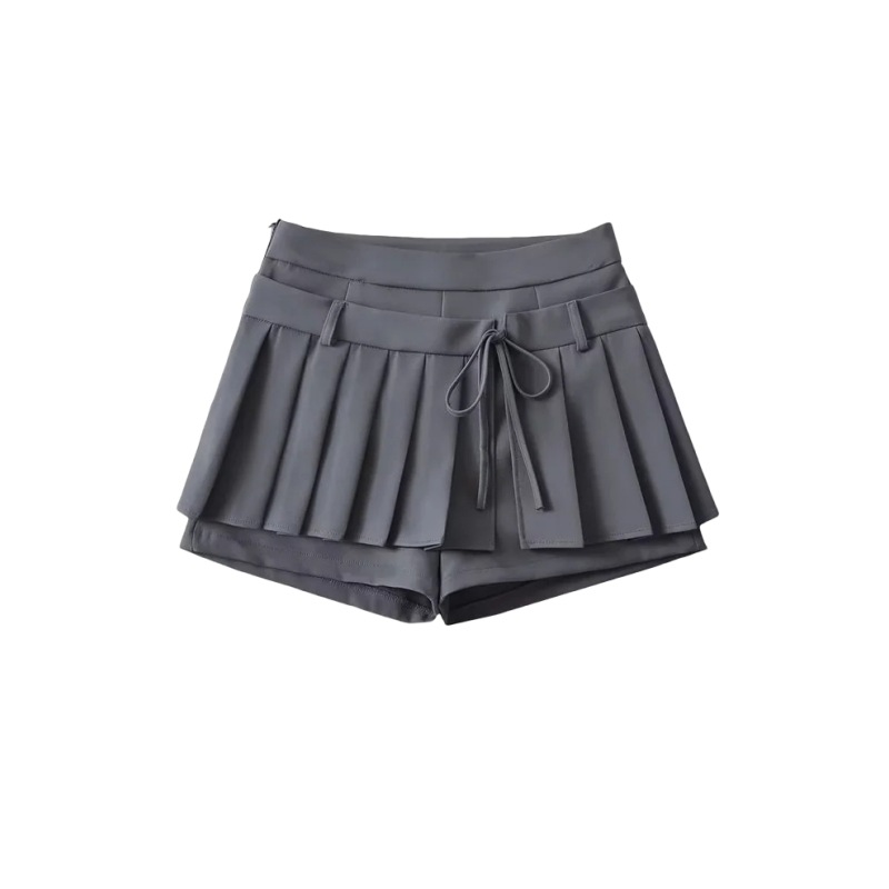 College Style Hot Girl High Waist Pleated Skirt Niche Design Waist Bow Tie Anti-Exposure Pleated Culottes