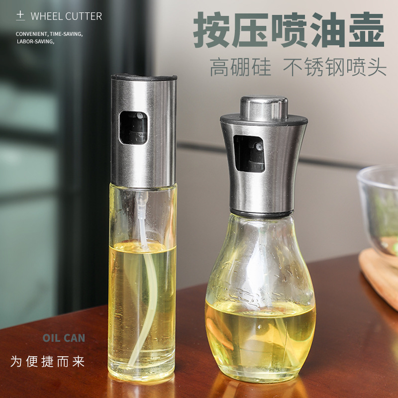 304 Stainless Steel Oil Sprayer, Kitchen Glass Oil-Control Bottle, Press-Action Spray Olive Oil Filter Pot, BBQ Oil-Spraying Bottle