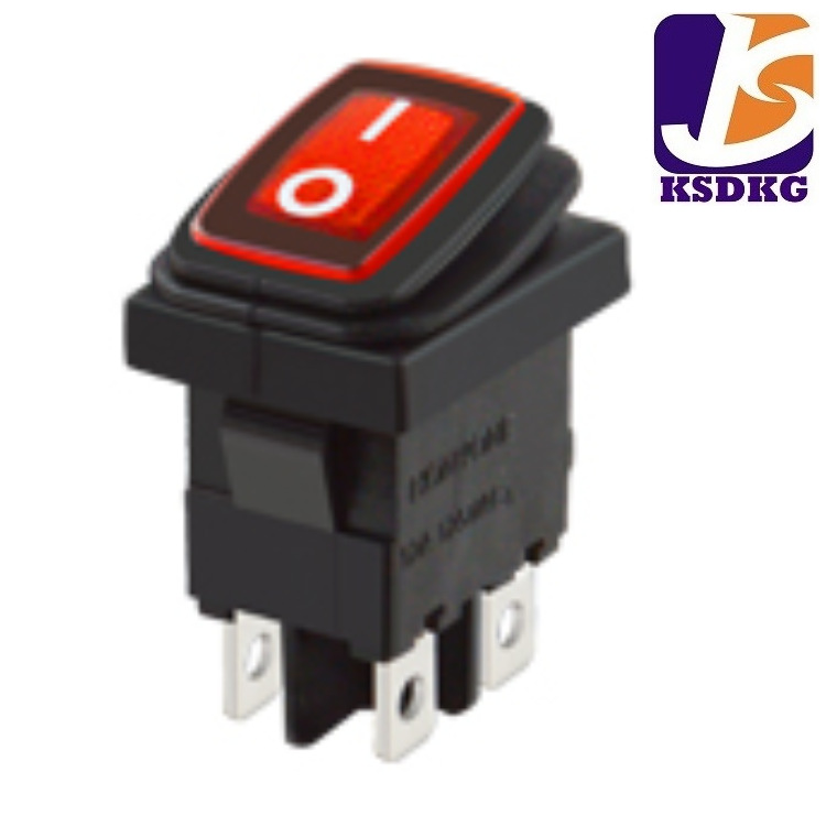 带红色灯翘板开关 家用电器电源控制开关 四脚两档带灯船型开关