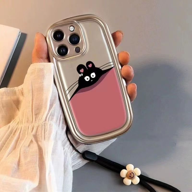 Dibujos animados galvanizado rosa gato lindo para iPhone 13 funda para teléfono móvil 15ProMax Apple 14 hembra 12 cordón