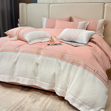欧式轻奢磨毛四件套纯棉简约刺绣被套纯色床单床笠款床上用品