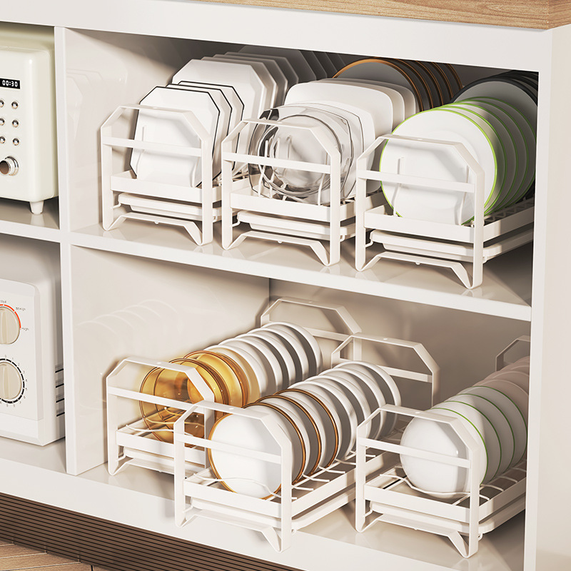 White Dish Rack Storage Shelf, Double-Layer Cabinet Interior, Small Cupboard, Drainage Dish & Utensil Holder, Home Use, Wholesale