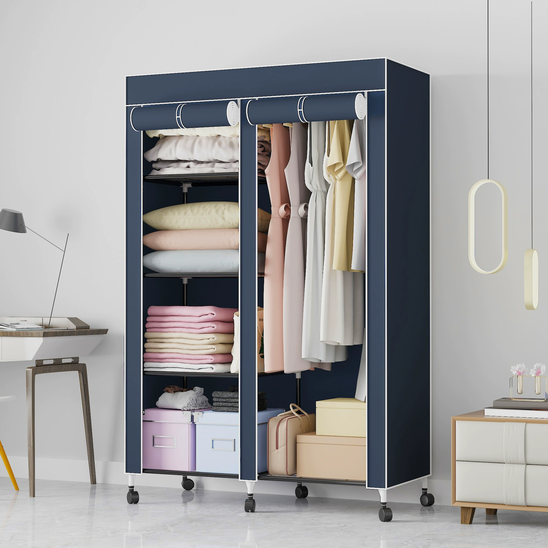 Wardrobe Closet Wardrobe Portable Wheeled Simple from Yomiego