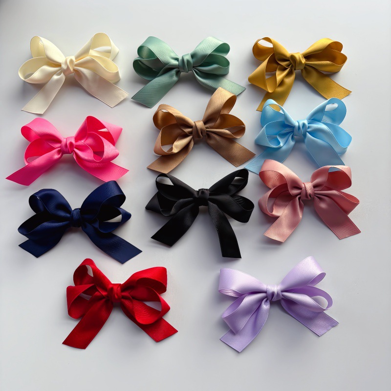 Korean Satin Bow Hairpin for Women with Double Ponytails on the Back of the Head, French Fresh and Sweet Headwear