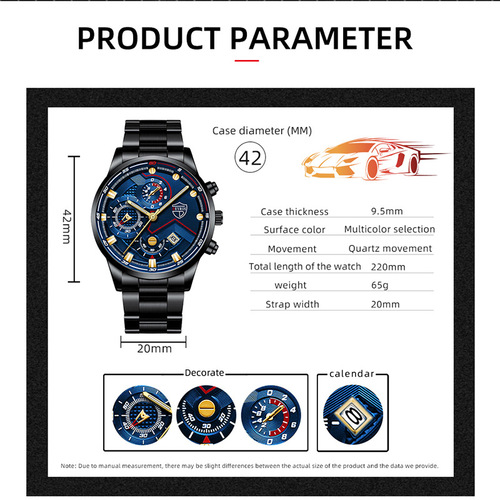 DEYROS cross-border men's fashion stainless steel strap business watch luminous pointer calendar quartz watch