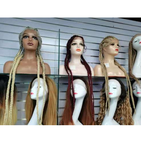 Europa y los Estados Unidos comercio electrónico transfronterizo Amazon frente encaje cuatro trenzas grandes trenzas europeas y los Estados Unidos pelucas negras en stock 0033