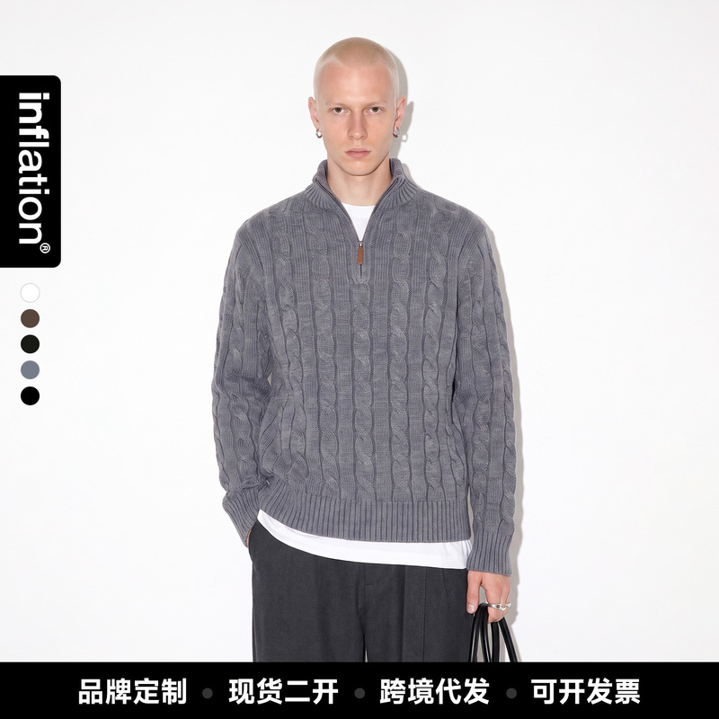 Jiezhan Men's Clothing | Old Money Style Half-Zip Turtleneck Sweater 26 Autumn/Winter New Vintage Jacquard Knit Top Jiezhan Men's Clothing | Old Money Style Half-Zip Turtleneck Sweater 26 Autumn/Winter New Vintage Jacquard Knit Top