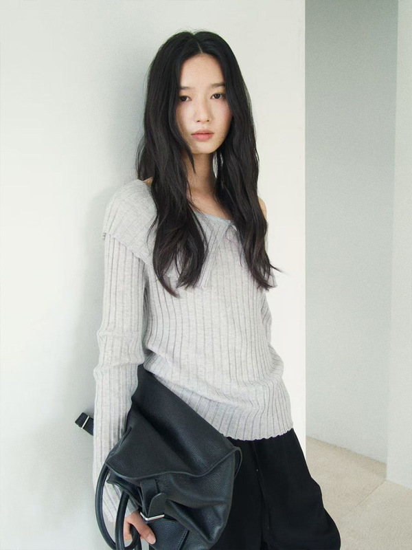 木兰 氛围感大翻领针织衫女2025十三行秋季新款慵懒亲肤上衣56925|undefined