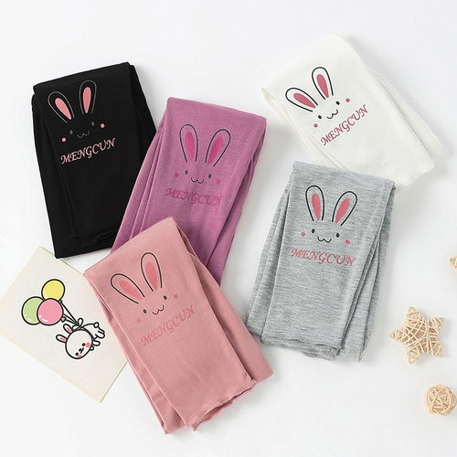 2025 Spring Thinner Girl Child Modal Leggings for Young Children Cute Mushroom Edge Elastic 9/10 Pants