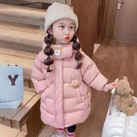 女童羽绒棉服儿童冬季新款宝宝加绒加厚棉袄中长款冬装外套棉衣潮
