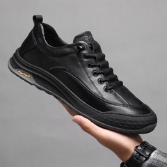 2023 New Genuine Leather Board Shoes Men's Live Broadcast Goods Source Layer Cowhide Casual Bag Head Men's Shoes Soft Surface Thick Bottom Shoes Men 